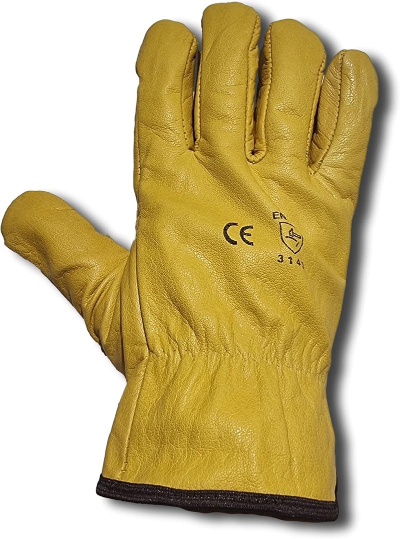 LLB Premium Fleece Lined Yellow Leather Winter Thermal Cold Work Gloves - X-Large - Image 2
