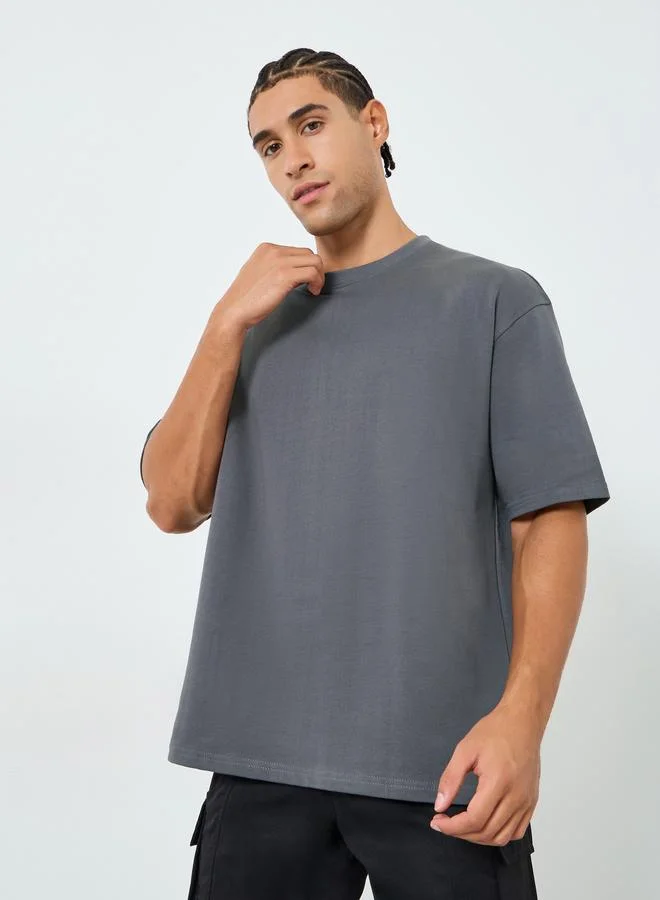 Styli Men Grey Oversized NYC Print T-Shirt