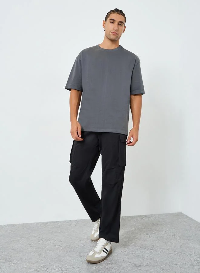 Styli Men Grey Oversized NYC Print T-Shirt
