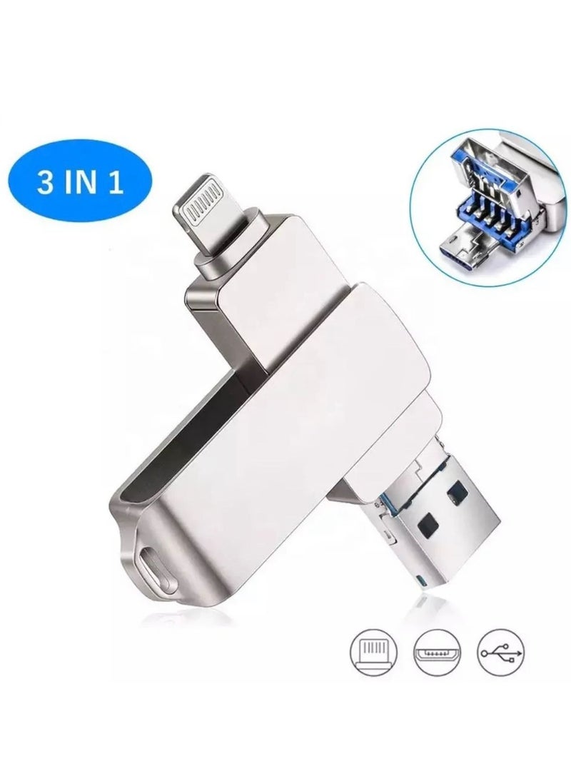 128GB USB Flash Drive for Iphone 3.1 Super Speed 4 in 1 Metal Flash Drive Swivel Design OTG Type A USB + Lightning + Micro USB for Android Devices, PC's, Computers, Cars, Laptops and other Devices  - Image 4