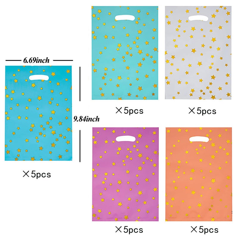 saizone 25 Party Favor Bags for Kids Birthdays, Goodie Candy Bags in 5 Colors with Star Pattern - Image 2