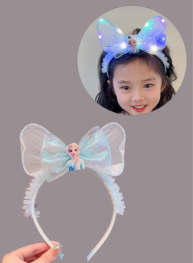 Children's Luminous Mesh Headband, Princess Elsa Headband, Girl Super Fairy Headband, Baby Headband Blue - Image 1