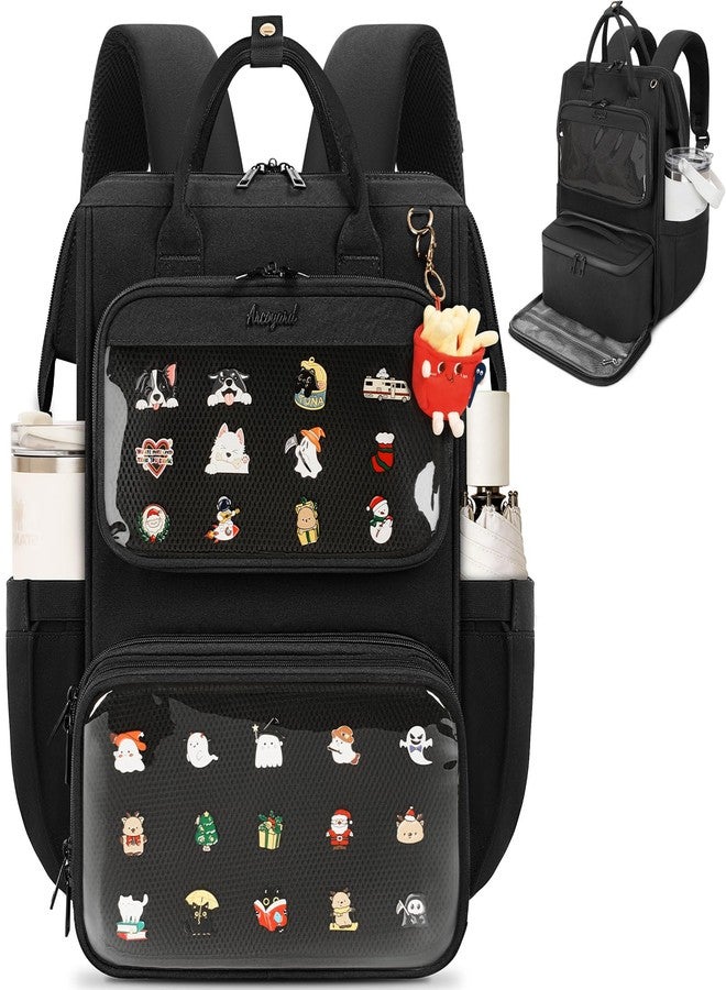 Arcoyard Ita Backpack with Lunch Compartment, Ita Bag Pin Display Lunchbox Back Pack with Insert, 15.6 Inch Laptop College Backpack for School, Travel Bookbag with Lunch Box for Commute Cosplay Concert, Black - Image 1