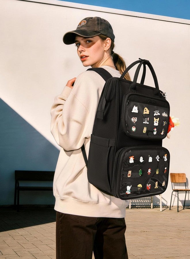 Arcoyard Ita Backpack with Lunch Compartment, Ita Bag Pin Display Lunchbox Back Pack with Insert, 15.6 Inch Laptop College Backpack for School, Travel Bookbag with Lunch Box for Commute Cosplay Concert, Black - Image 2