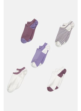 bebe Women 5 Pairs Stripe Ankle Socks, Multicolor  - Image 1