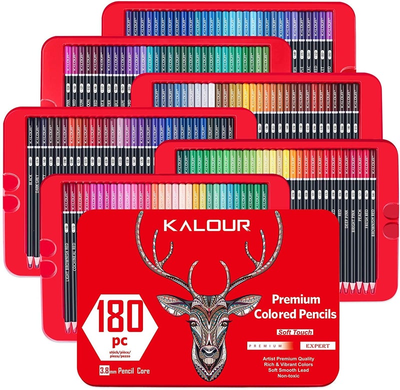 Sabahz Trading Sabahz Trading KALOUR 180 Premium Colored Pencil Set for Adult coloring Artists Soft Core Drawing Pencils Ideal for Sketching Shading Blending Crafting Gift Tin Box