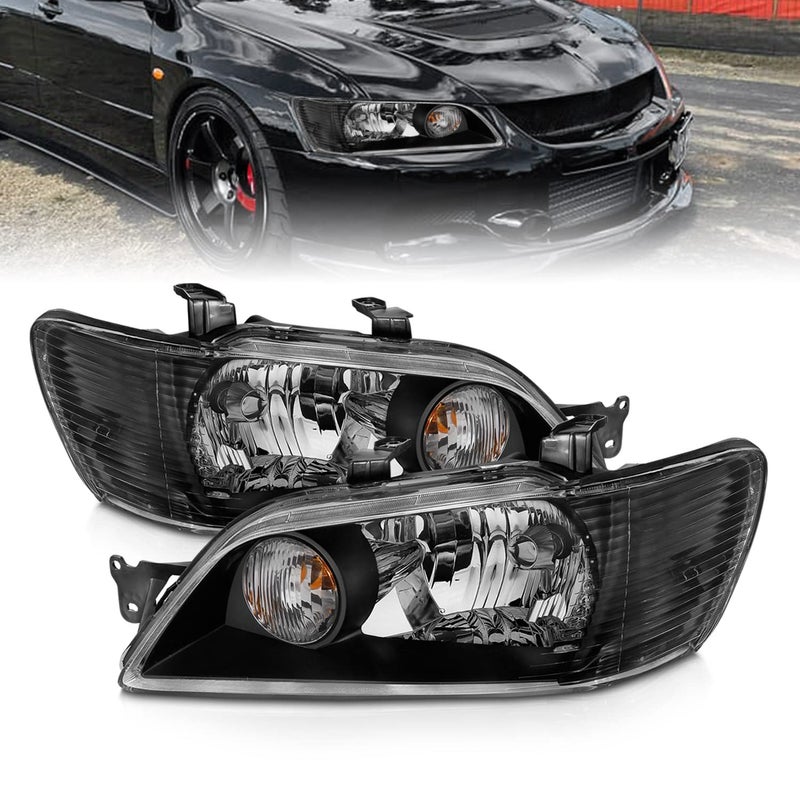 AmeriLite Black Replcement Headlights Set For 0203 Mitsubishi Lancer Passenger and Driver Side