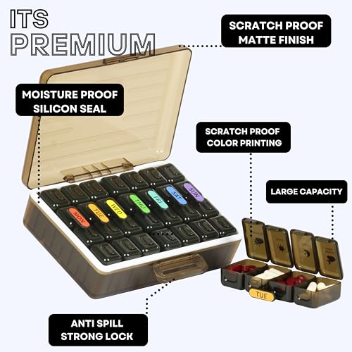 POPCUBE Big Premium Medicine organizer- Medicine organizer box- 7 days Pill Box For Home-Pill Organizer Case With Large Compartments, Portable for pills & Supplements (Brown) - Image 3