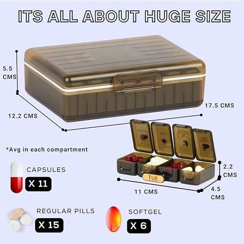POPCUBE Big Premium Medicine organizer- Medicine organizer box- 7 days Pill Box For Home-Pill Organizer Case With Large Compartments, Portable for pills & Supplements (Brown) - Image 2