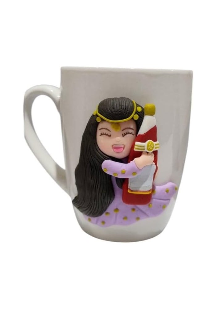 B&D Decorative Ceramic Mug with Polymer Clay Character Design White - Image 4