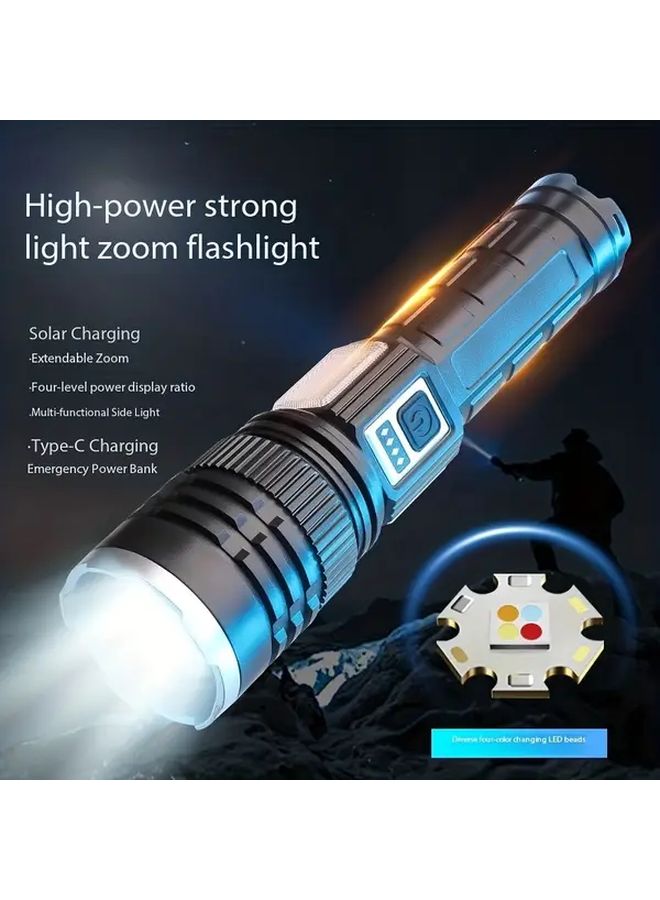 1pc Solar LED Flashlight Large Capacity Battery Type C Charging 12 Modes Dual Side Lights - Image 2