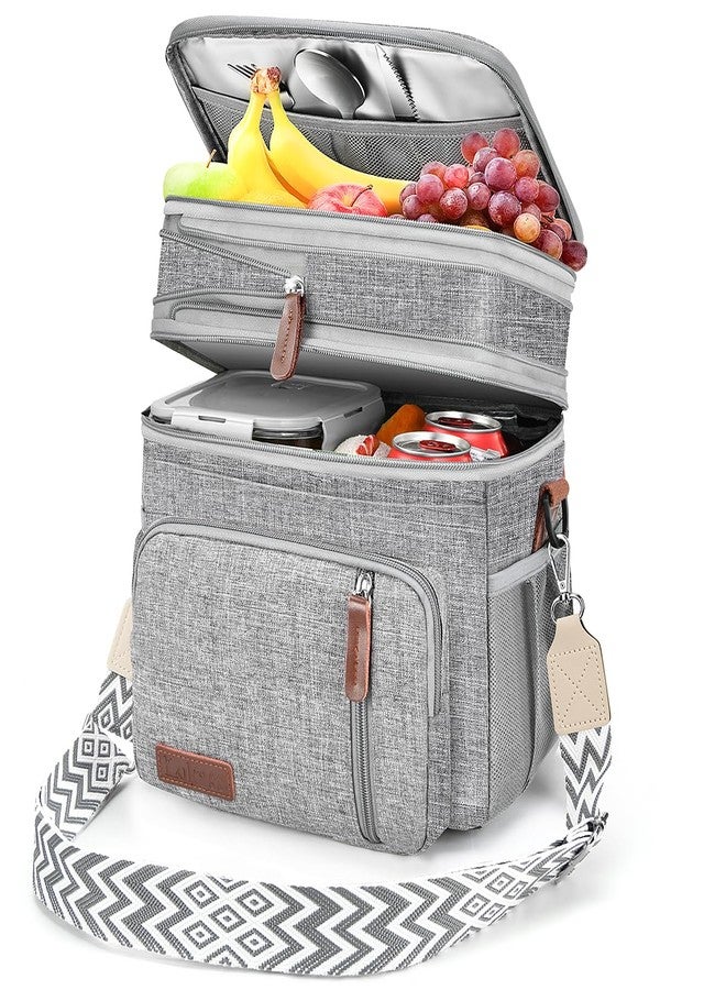 LOKASS Lunch Box & Lunch Bag for Women Men Double Deck, Large Insulated Adult Lunch Box Leakproof Lunchbox Cooler Bag for Work Picnic Beach,（Gray16L） - Image 1