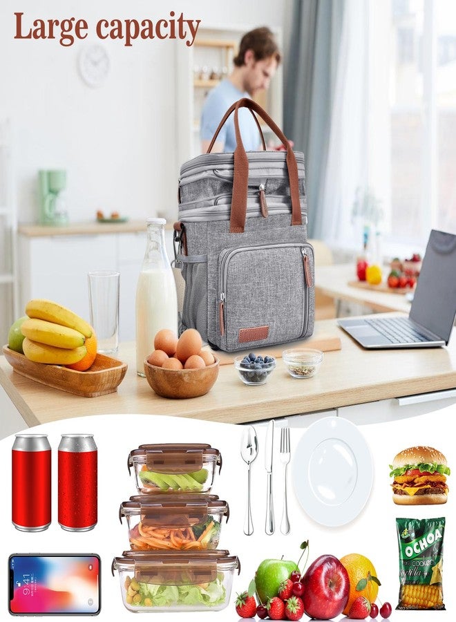 LOKASS Lunch Box & Lunch Bag for Women Men Double Deck, Large Insulated Adult Lunch Box Leakproof Lunchbox Cooler Bag for Work Picnic Beach,（Gray16L） - Image 4