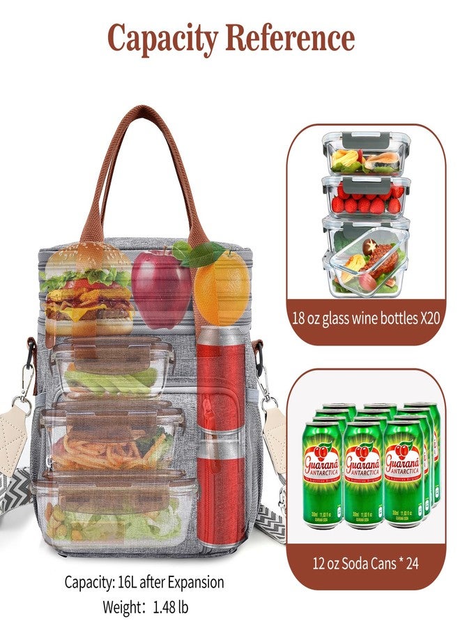 LOKASS Lunch Box & Lunch Bag for Women Men Double Deck, Large Insulated Adult Lunch Box Leakproof Lunchbox Cooler Bag for Work Picnic Beach,（Gray16L） - Image 3