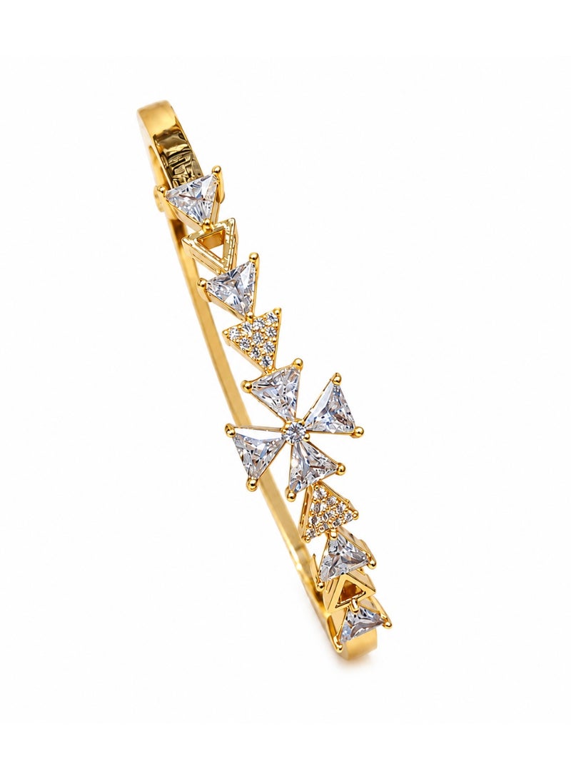 Gold-Plated Cubic Zirconia Geometric Triangle & Star Motif Bracelet - Image 2