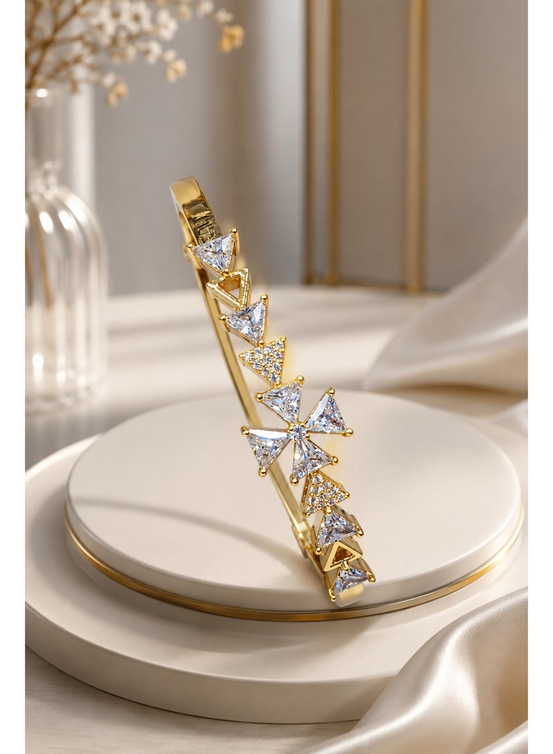 Gold-Plated Cubic Zirconia Geometric Triangle & Star Motif Bracelet - Image 1