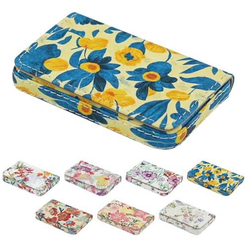 AI-DEE Business Card Holder，PU Leather Business Card Case Color Printing Pattern Card Holder Wallet，Pockets Magnetic Credit Card Holders for Men and Women - Pink Flowers - Image 1