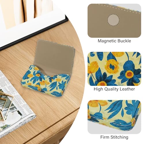 AI-DEE Business Card Holder，PU Leather Business Card Case Color Printing Pattern Card Holder Wallet，Pockets Magnetic Credit Card Holders for Men and Women - Pink Flowers - Image 2