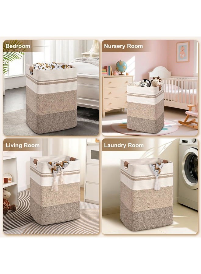 Degeyoyo Laundry Hamper, 95L Tall Laundry Basket with Leather Handles, Rectangle Large Clothes Hamper for Organizing, Cotton Woven Laundry Baskets Storage Hampers for Bedroom, Nursery, Living Room - Image 5
