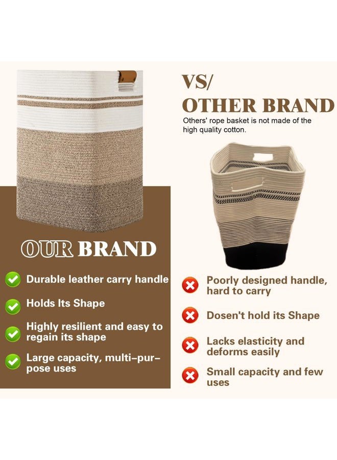 Degeyoyo Laundry Hamper, 95L Tall Laundry Basket with Leather Handles, Rectangle Large Clothes Hamper for Organizing, Cotton Woven Laundry Baskets Storage Hampers for Bedroom, Nursery, Living Room - Image 4