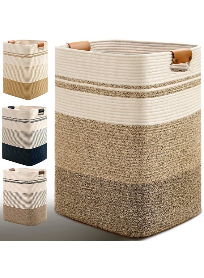 Degeyoyo Laundry Hamper, 95L Tall Laundry Basket with Leather Handles, Rectangle Large Clothes Hamper for Organizing, Cotton Woven Laundry Baskets Storage Hampers for Bedroom, Nursery, Living Room - Image 1