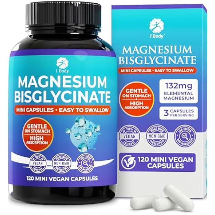 1 Body Magnesium Bisglycinate Capsules - Chelated Magnesium Supplement for Sleep Support, Muscle Cramps & Relaxation - High Absorption Formula Gentle on Stomach - 120 Count - Image 1