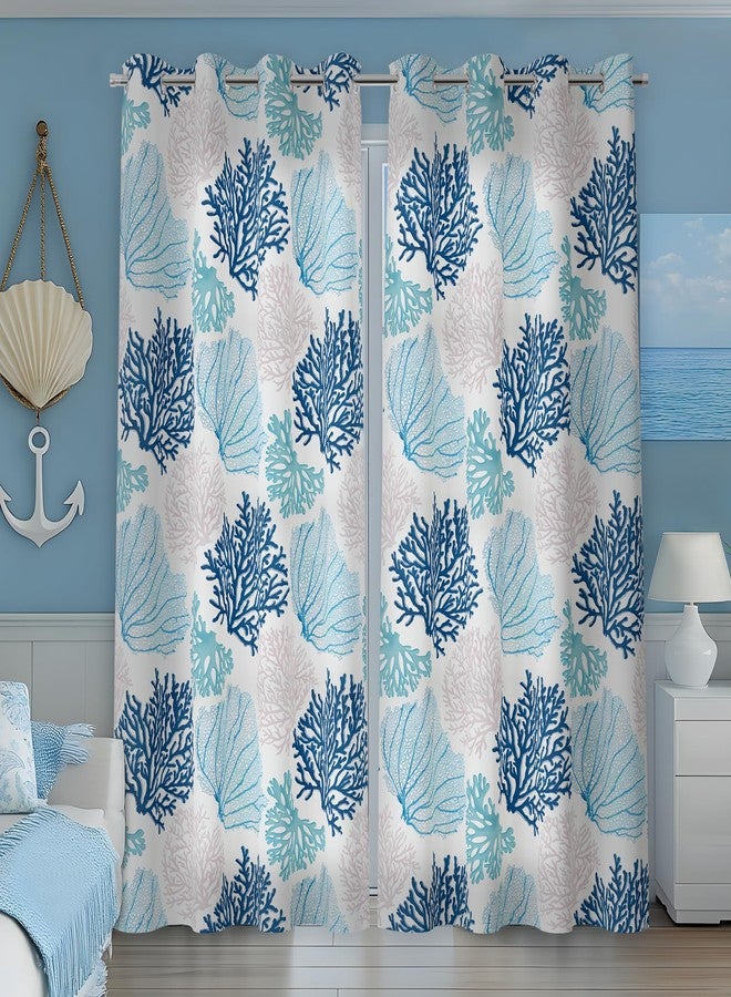weesire Nautical Coastal Curtains Decorative Beach Ocean Coral 50% Light Blocking Sea Darkening Grommet Curtain for Villa Living Room, Bedroom Navy Blue and White 2 Panels Set, 52x63 Inches - Image 3