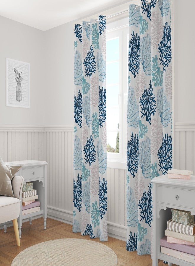 weesire Nautical Coastal Curtains Decorative Beach Ocean Coral 50% Light Blocking Sea Darkening Grommet Curtain for Villa Living Room, Bedroom Navy Blue and White 2 Panels Set, 52x63 Inches - Image 4