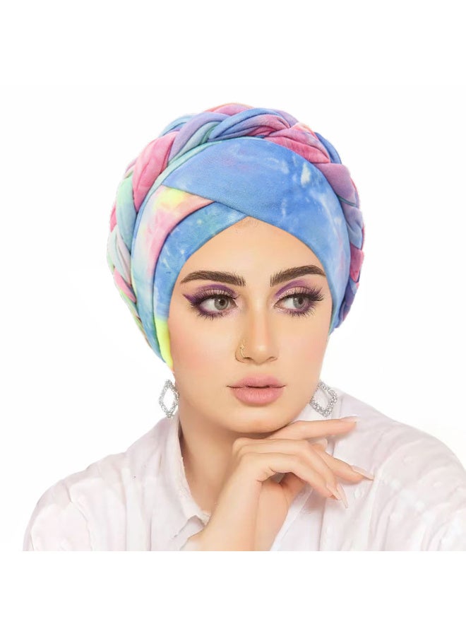 Women's Broadcloth Turban Hijab with Braided Design, Stretchy Inner Head Cover