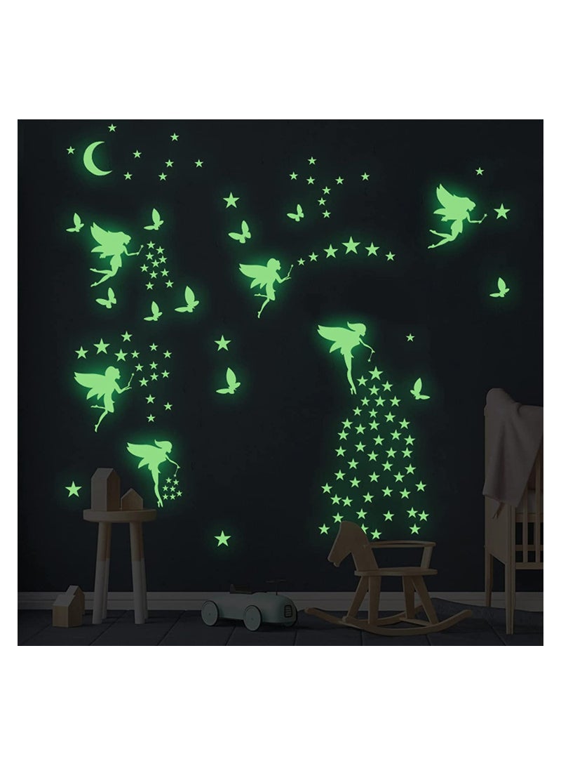 SYOSI Glow in The Dark Fairy Wall Decals, Luminous Fairies Wall Stickers Bedroom Ceiling Decoration , Butterfly and Star Room Decor for Girls Kids Princess - Image 1