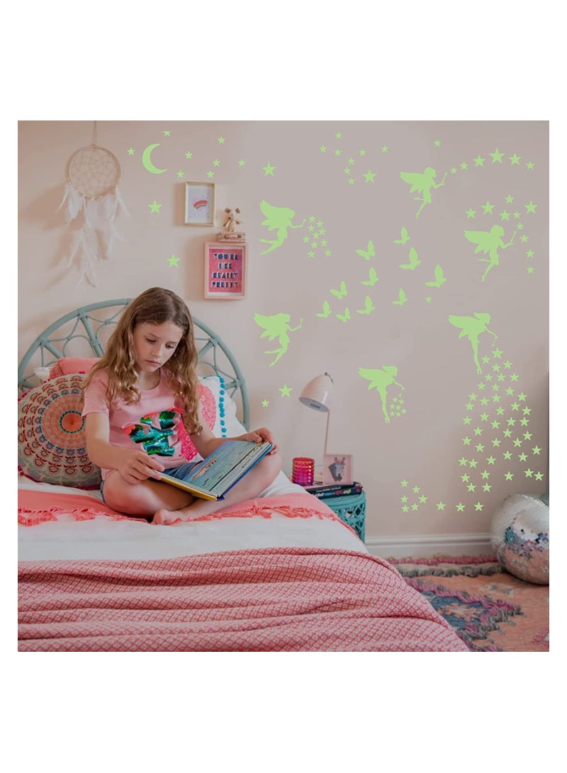 SYOSI Glow in The Dark Fairy Wall Decals, Luminous Fairies Wall Stickers Bedroom Ceiling Decoration , Butterfly and Star Room Decor for Girls Kids Princess - Image 3