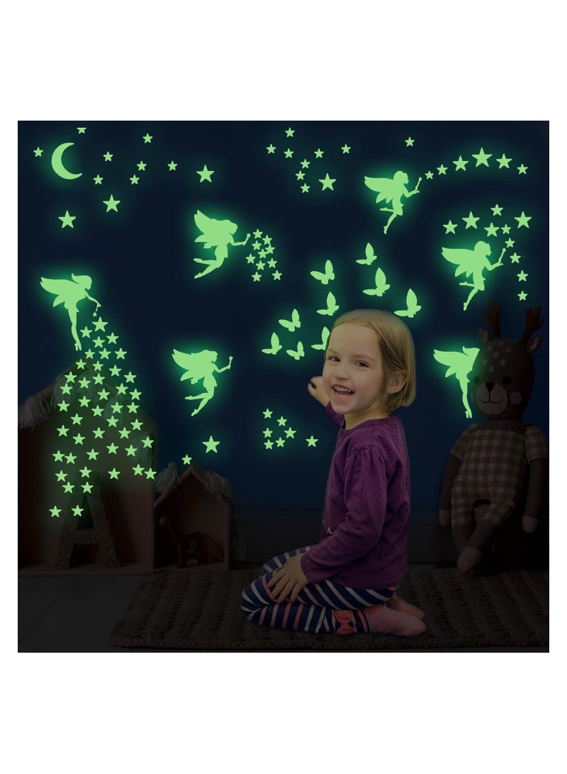SYOSI Glow in The Dark Fairy Wall Decals, Luminous Fairies Wall Stickers Bedroom Ceiling Decoration , Butterfly and Star Room Decor for Girls Kids Princess - Image 2