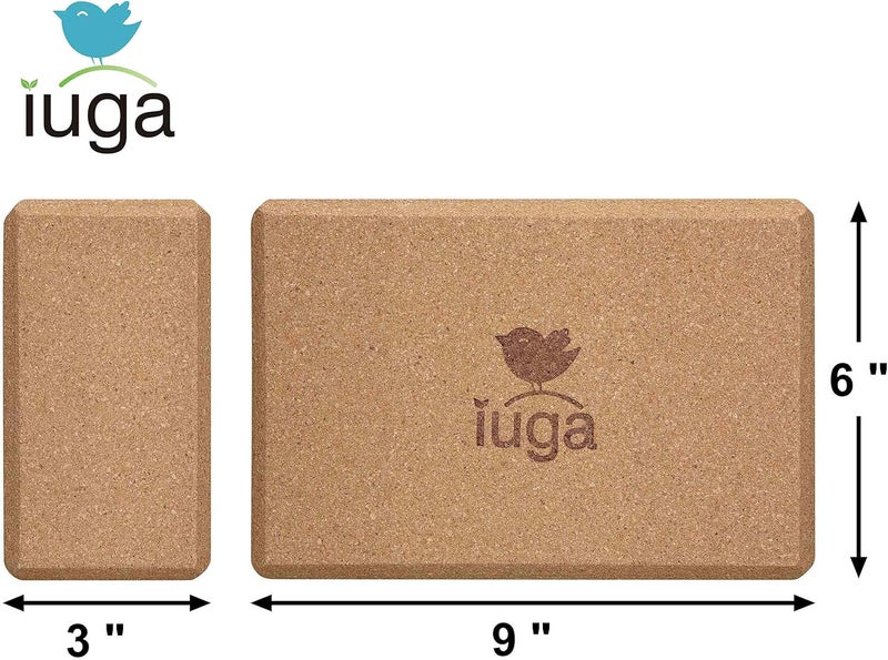 IUGA كتل اليوغا 2 عبوة مع حزام غير قابل للانزلاق بكثافة عالية 9"x6"x3" كتلة يوغا صلبة وفلينية مع حزام يوغا لتحسين القوة والتوازن لليوغا والبيلاتس والتأمل - Image 2