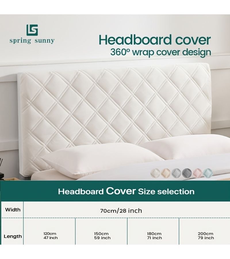 White 59x28 Inch Quilted Headboard Cover Thickened Plush Slip for Full Bed - Image 3