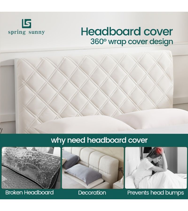 White 59x28 Inch Quilted Headboard Cover Thickened Plush Slip for Full Bed - Image 4