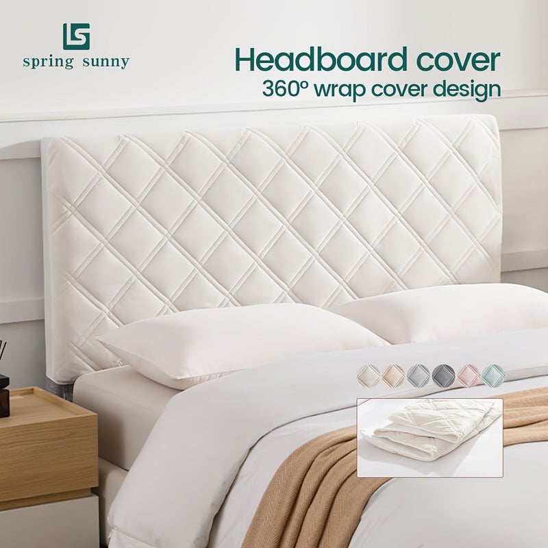 White 59x28 Inch Quilted Headboard Cover Thickened Plush Slip for Full Bed - Image 5
