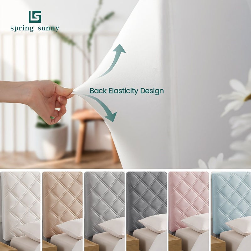 White 59x28 Inch Quilted Headboard Cover Thickened Plush Slip for Full Bed - Image 2