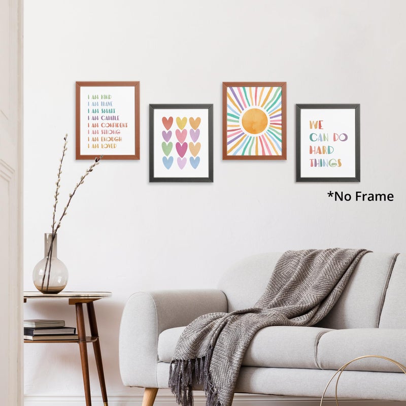 AEHIE I am Kind Brave Smart Affirmations Colorful Sun Sunshine Hearts Poster Prints for Girls Kids Room Playroom Decor Girl Nursery Decorations Prints Wall Art Unframed 4pcs 8x10inches Girls Kids Gifts - Image 2