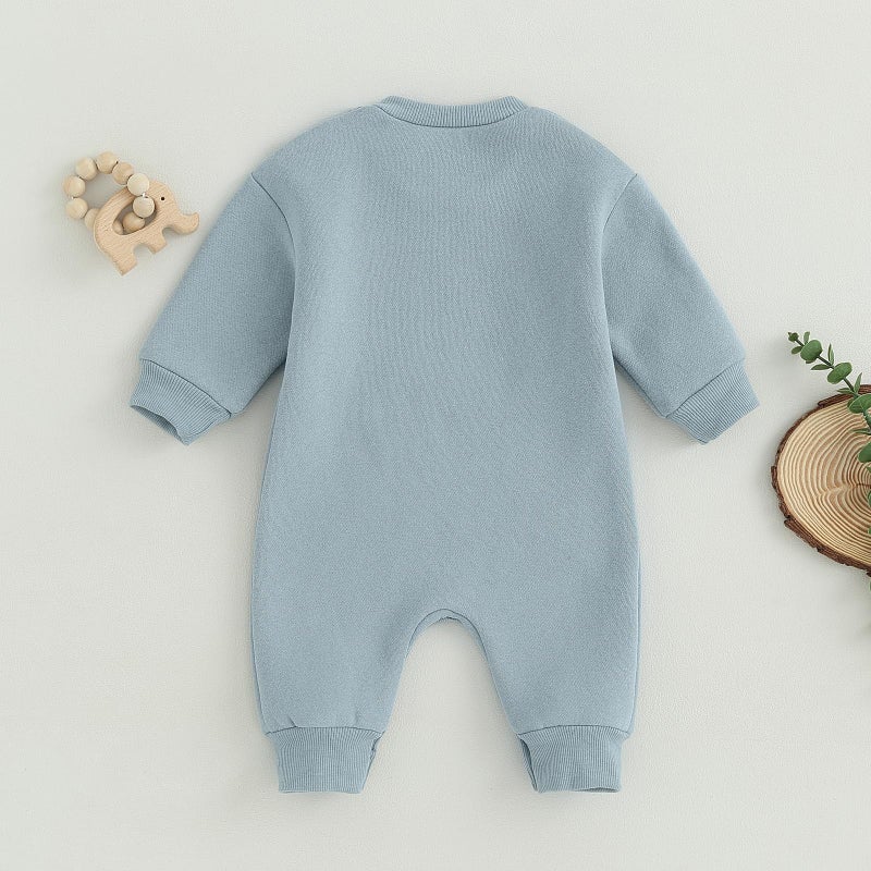 allshope Newborn Baby Boy Fall Outfit Romper Little Dude Embroidery Long Sleeve Jumpsuit Bodysuit Infant Winter Clothes (Blue, 0-3 Months) - Image 3