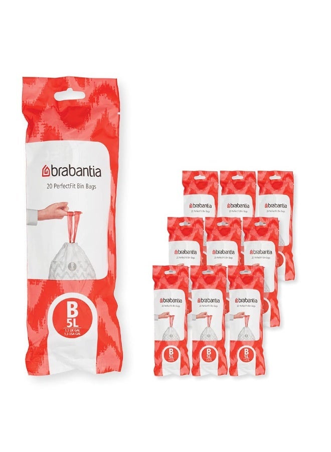 برابانتيا أكياس نفايات Brabantia PerfectFit متعددة العبوات مقاس B (5–7 لتر) – 200 كيس، أكياس قمامة بلاستيكية سميكة مع رباط سحب، لون أبيض - Image 1