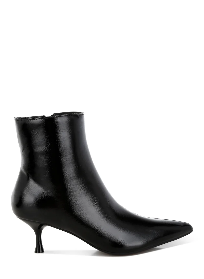 London Rag Faux Leather Kitten Heel Boots in Black