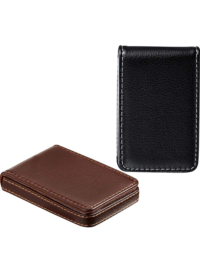 إيروريكس حامل بطاقات عمل من قطعتين بإصدار عمودي من الجلد الصناعي مع جيب لبطاقة اسم العمل مع قفل مغناطيسي وحافظة بطاقات ائتمان وهوية باللونين الأسود والقهوة - Image 4