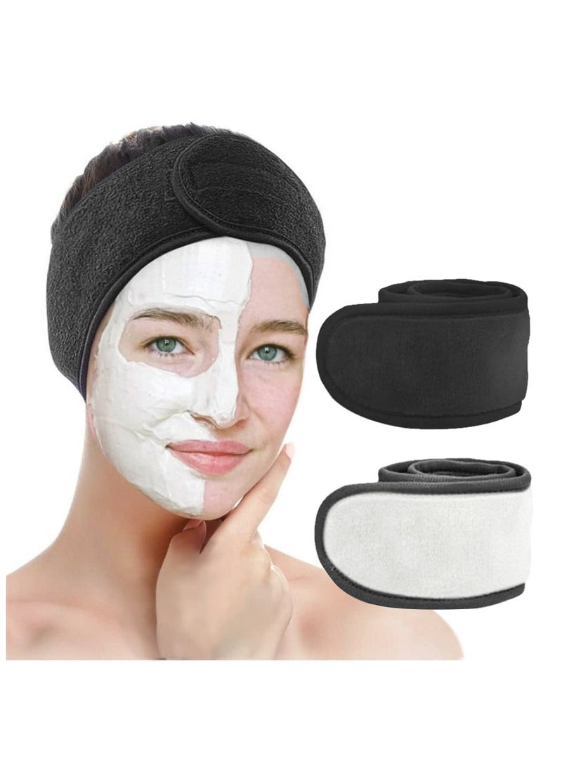 Wownect Makeup Cloth Reusable Microfiber Facial Headband Make up Hair Band [Soft Delicate Machine Washable] [3.1x24.8inch] StretchTowel for Sports Yoga Gym Band - White, Black  - Image 1