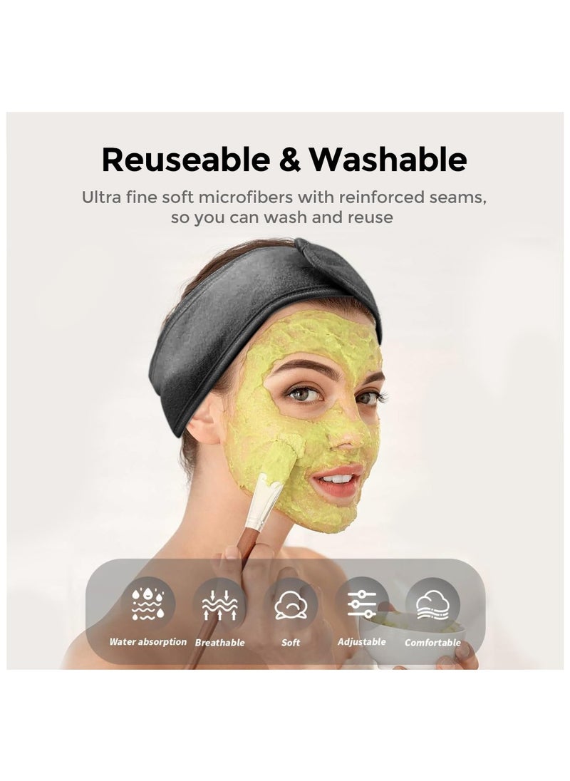 Wownect Makeup Cloth Reusable Microfiber Facial Headband Make up Hair Band [Soft Delicate Machine Washable] [3.1x24.8inch] StretchTowel for Sports Yoga Gym Band - White, Black  - Image 3