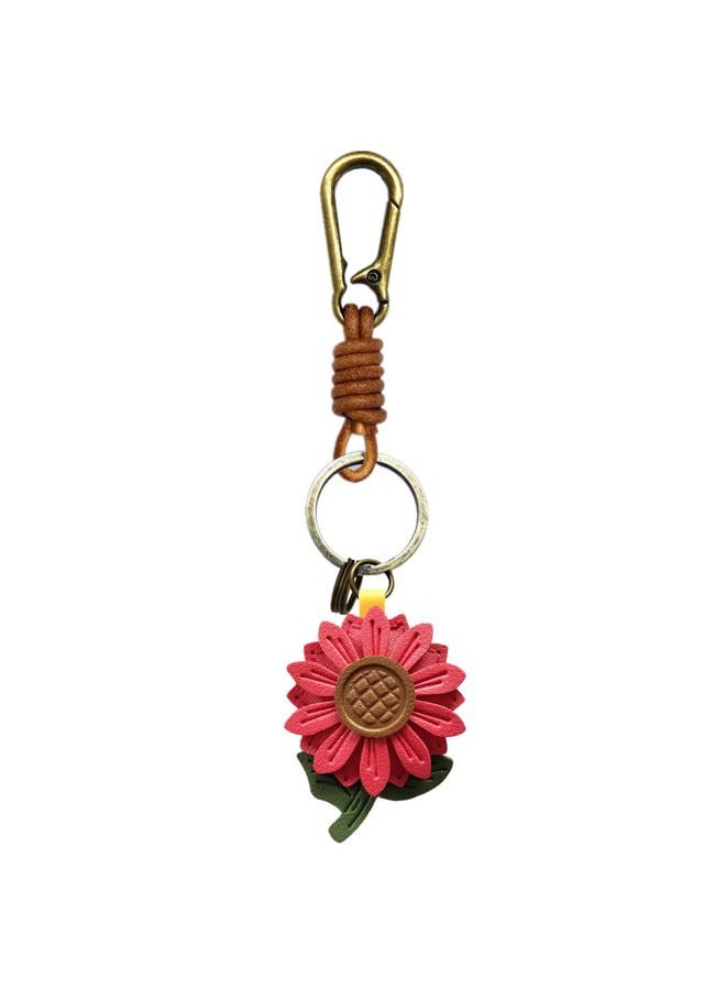 ZOUITY Leather Leaf Fruit Keychain Retro Accessories,Cute Keychains for Women Wallet Bag,Purse Keyring Holder,Women's Key Organizer and Keychains Pendant Charms(Red Daisy) - Image 1