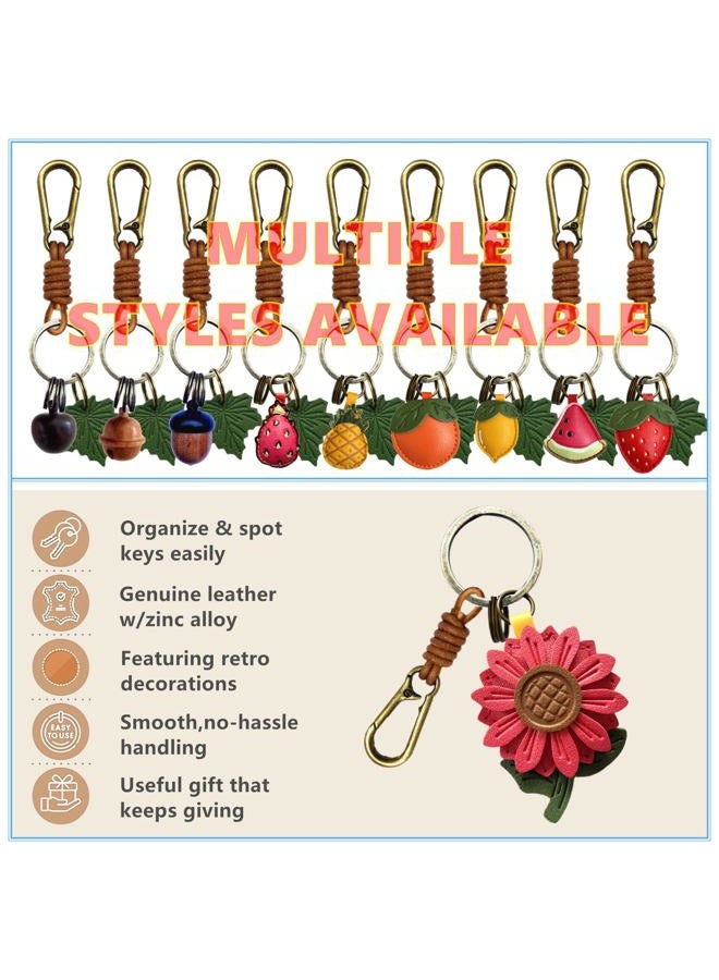 ZOUITY Leather Leaf Fruit Keychain Retro Accessories,Cute Keychains for Women Wallet Bag,Purse Keyring Holder,Women's Key Organizer and Keychains Pendant Charms(Red Daisy) - Image 5