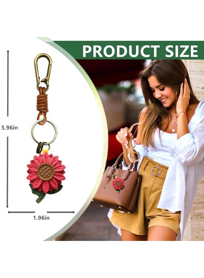 ZOUITY Leather Leaf Fruit Keychain Retro Accessories,Cute Keychains for Women Wallet Bag,Purse Keyring Holder,Women's Key Organizer and Keychains Pendant Charms(Red Daisy) - Image 2