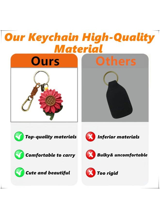 ZOUITY Leather Leaf Fruit Keychain Retro Accessories,Cute Keychains for Women Wallet Bag,Purse Keyring Holder,Women's Key Organizer and Keychains Pendant Charms(Red Daisy) - Image 3
