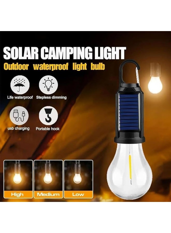 MOCOM T01 Portable LED Camping Light Bulb – Solar & Type-C Rechargeable Vintage Outdoor Lantern | 3 Lighting Modes Warm White Hanging Light for Camping, Hiking, Emergency, Power Outage, and Indoor Use - Image 2
