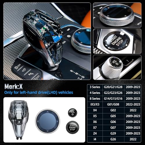 MH 4-Piece Crystal Shift Knob Handle (LHD) Accessories with Orange LED Light X - for BMW X3 X5 X6 X7 G01 G02 G08 G05 G06 G16 G29 i4 ix3/Z4 Series - Image 2